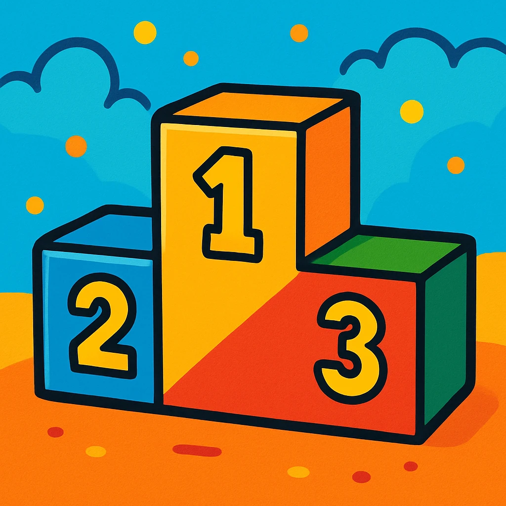a podium, colorful, playful, cartoon style emoji
