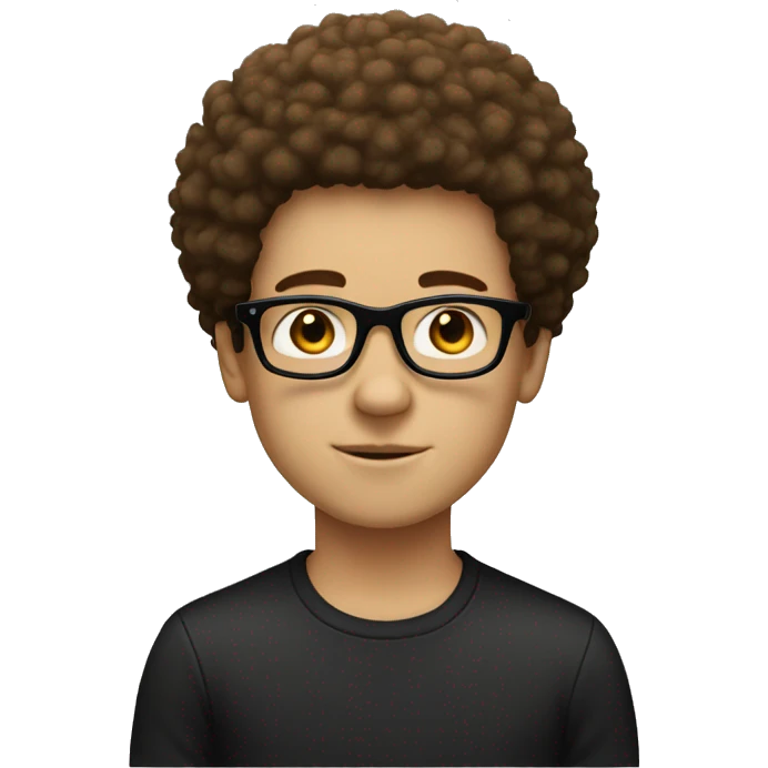 a white boy with afro hair and black glasses. make the hair a light brown emoji