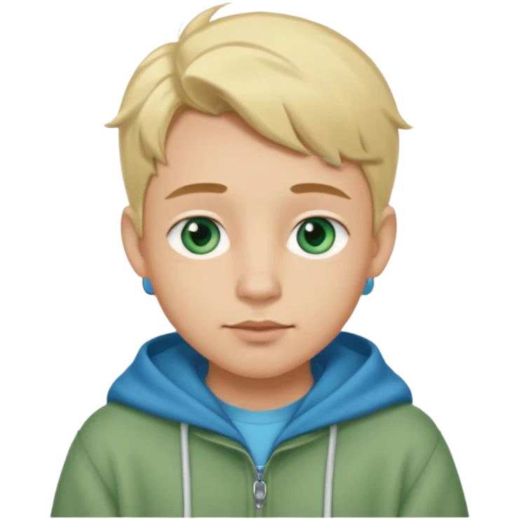 Haz un emoji con estas características: Hombre
Ojos Azules verdosos
Nariz bonita 
Labios medio gordos peor no mucho
Orejas bonitas
Rubio
Ropa Oversize emoji