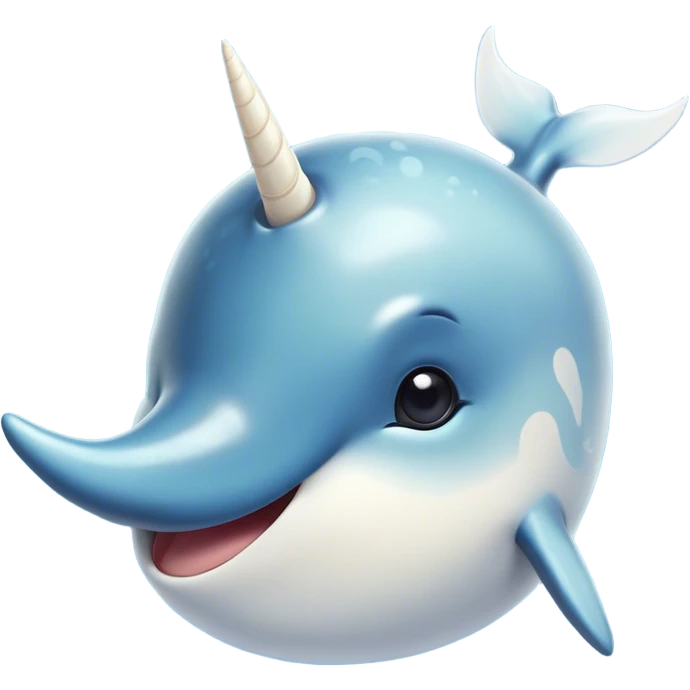 Cinematic Comical Narwhal Portrait Emoji, Head tilted dramatically with an exaggeratedly amused expression, featuring a sleek, elegantly streamlined body with a prominently spiraled ivory tusk and wide, comically expressive eyes full of playful disbelief, Simplified yet hilariously expressive features, highly detailed, glowing with a slightly sassy arctic glow, high shine, dramatic yet playful, stylized with an air of quirky marine mischief, soft glowing outline, capturing the essence of a meme-worthy narwhal that looks ready to side-eye its way into viral fame! emoji