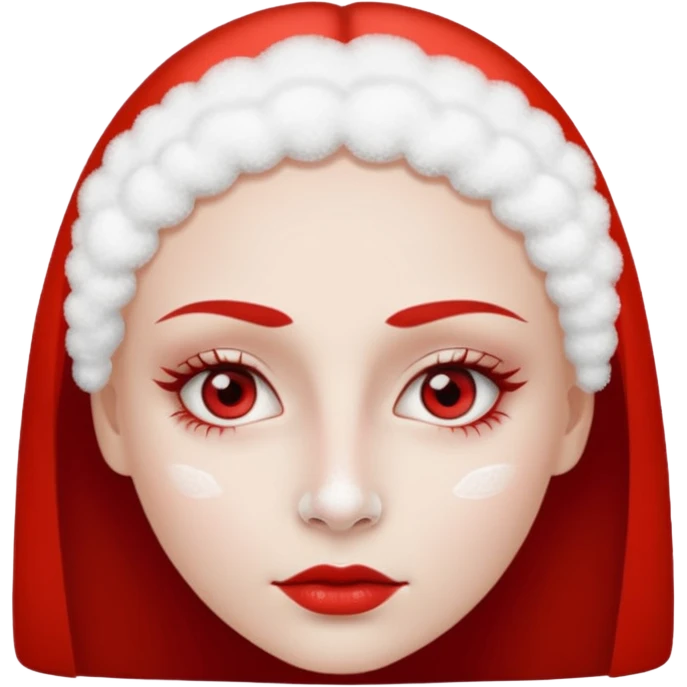 woman with white powder under her nose, wide red eyes, minimal details, iOS emoji style, no background emoji