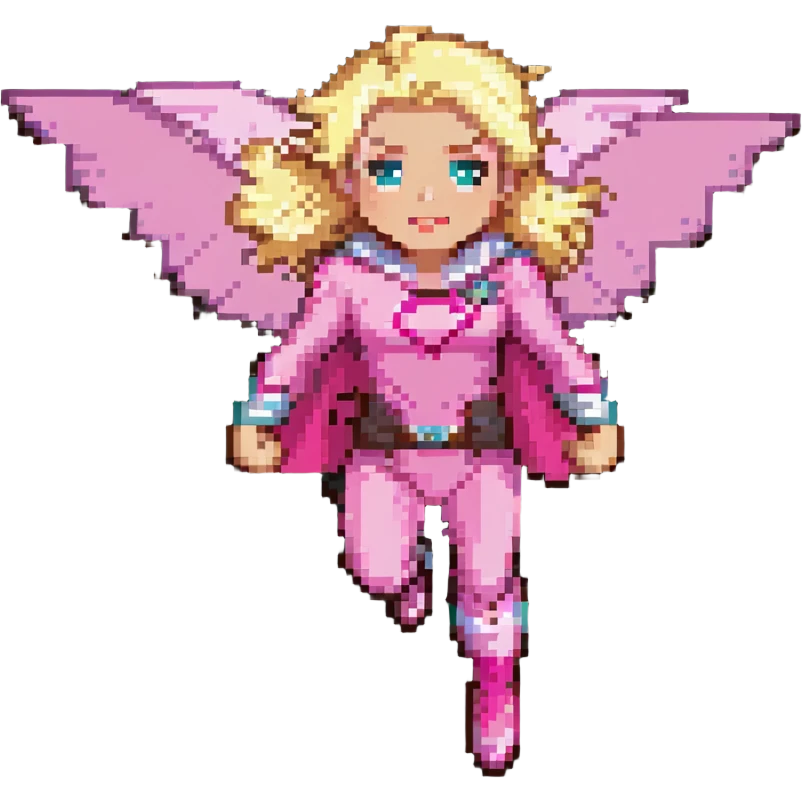 superhero girl with blonde hair and pink outfit flying emoji