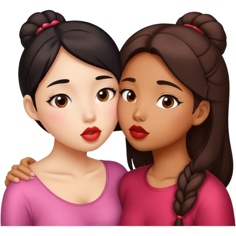 Chinese girl and brown girl kissing on the lips emoji