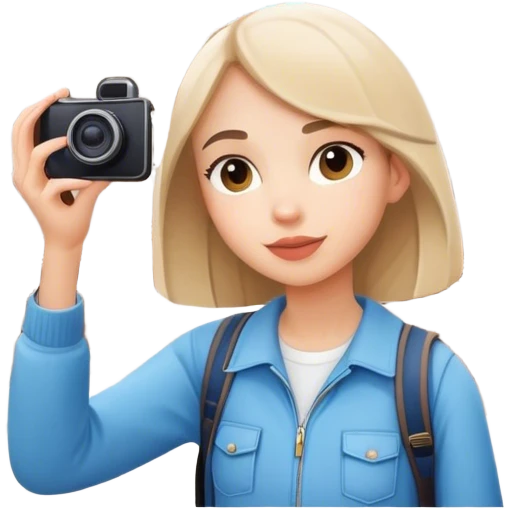 young modern girl tourist in a big church take a picture emoji