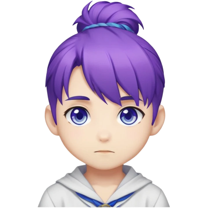 Bun boy, anime chibi, purple hair, blue/purple eyes emoji