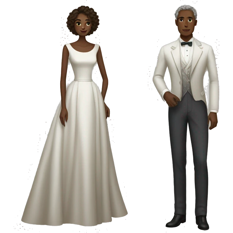couturier couple: thin, dark-skinned man and tall white woman with short curly hair emoji
