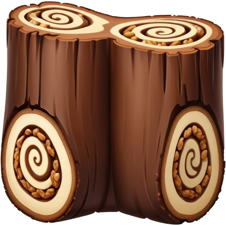 Oblong Tree-log-shaped-chocolate with marsipan swirled inside and with walnuts on top  without leaves emoji