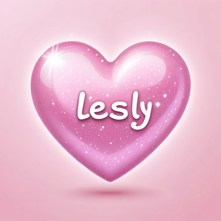 Light pink sparkly heart that says Lesly  emoji