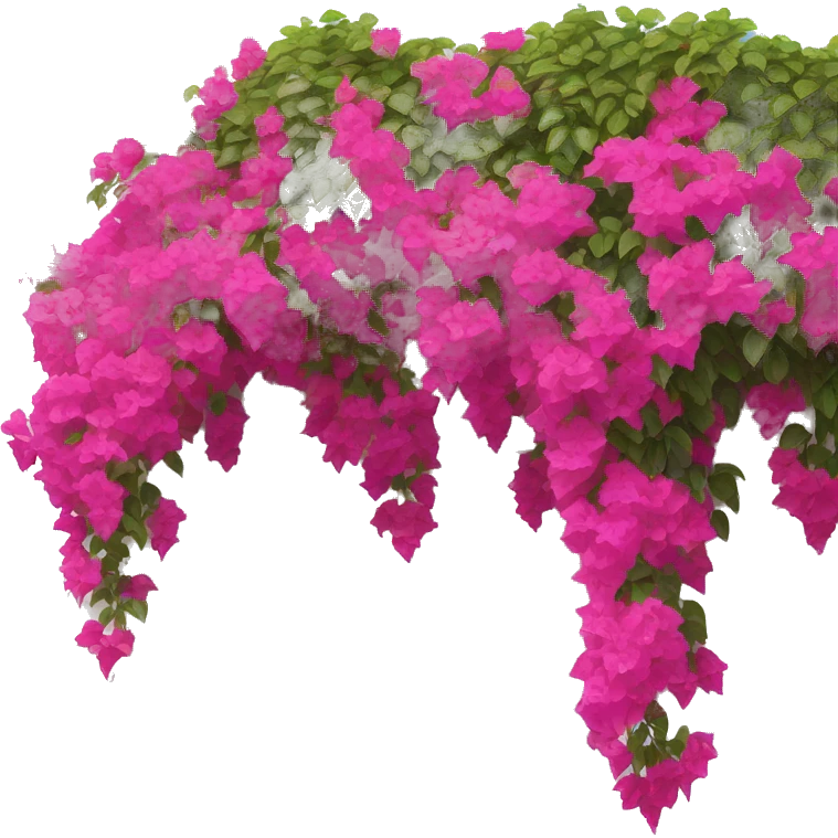 Bright pink bougainvillea flowers cascading over a white stucco wall. emoji