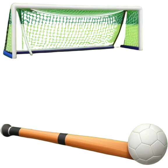 A field hockey stick and ball resting on a well-maintained grass field, with the goalposts and markings visible in the background. The scene highlights the precision and focus of the sport, with the vibrant green pitch creating a dynamic atmosphere. emoji