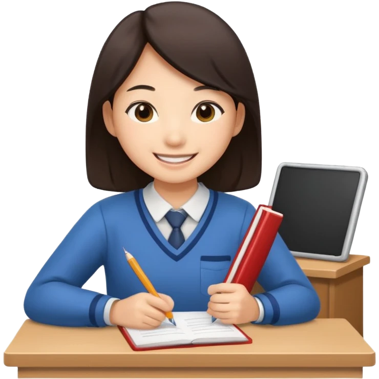 The asian student submits his work to the teacher emoji