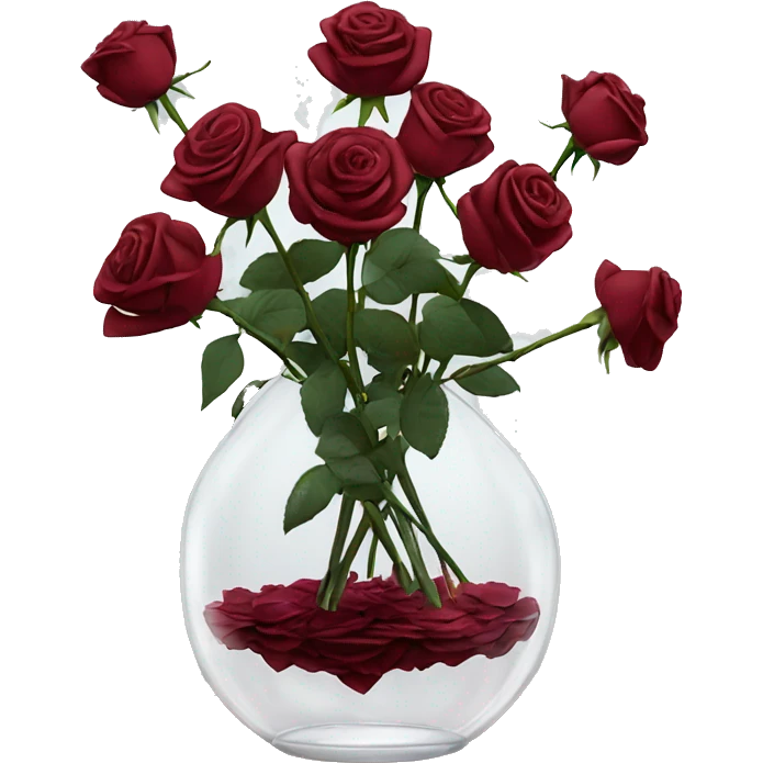 10000000 huge burgundy roses on stems in a clear glass vase emoji