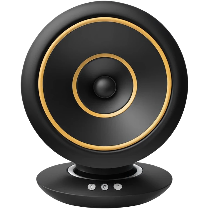 Single simple black desktop speaker, one round white cone with black center, boxy shape, clean white background, product photo. emoji