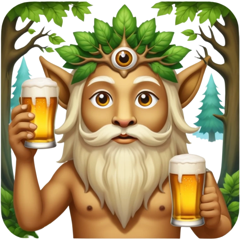 Magical forest spirit drinking beer with third eye emoji