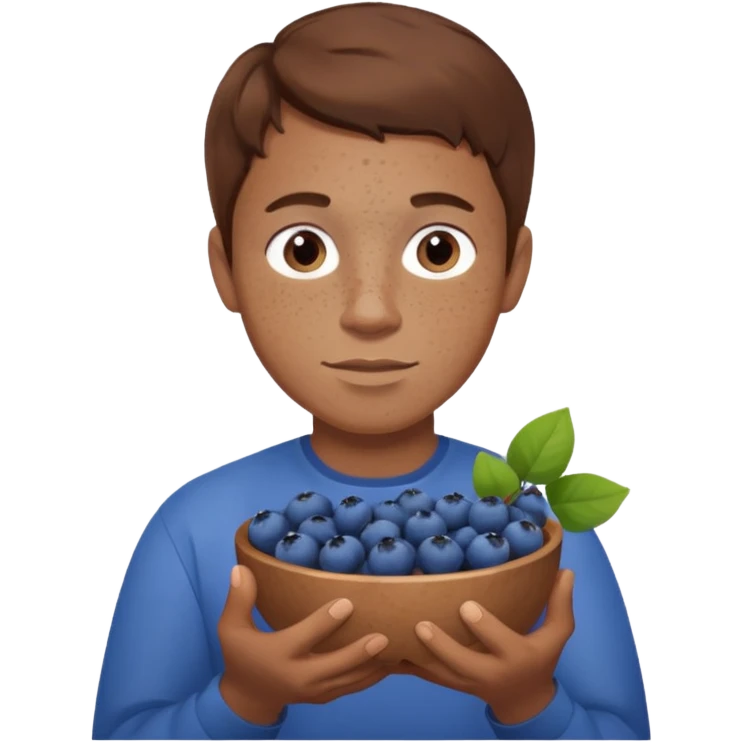Man with brown hair and light skin with freckles, holding blueberries emoji