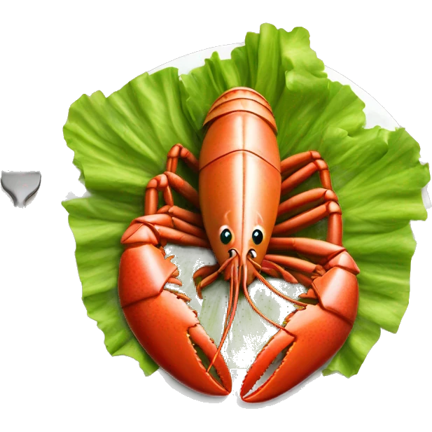 Plate of lobster on lettuce with lemon wedge emoji