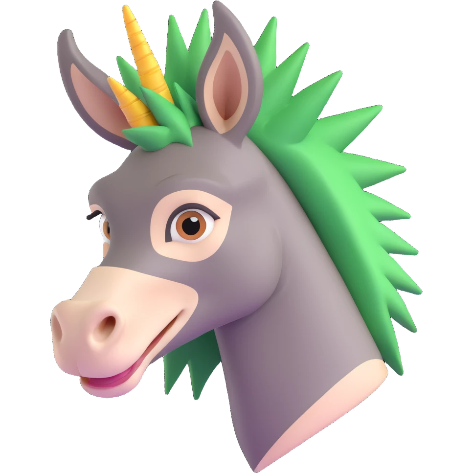 donkey with spiky green hair, curious expression emoji