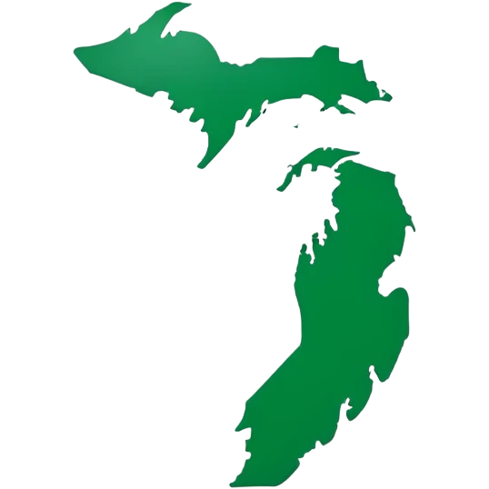 Michigan state shape with Flint location marked emoji