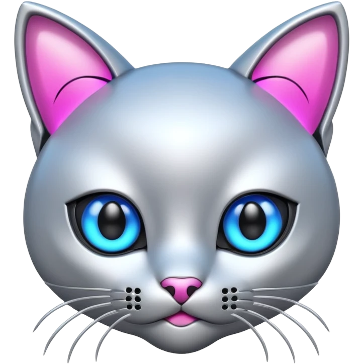 Robot kitten with pink and neon blue eyes emoji