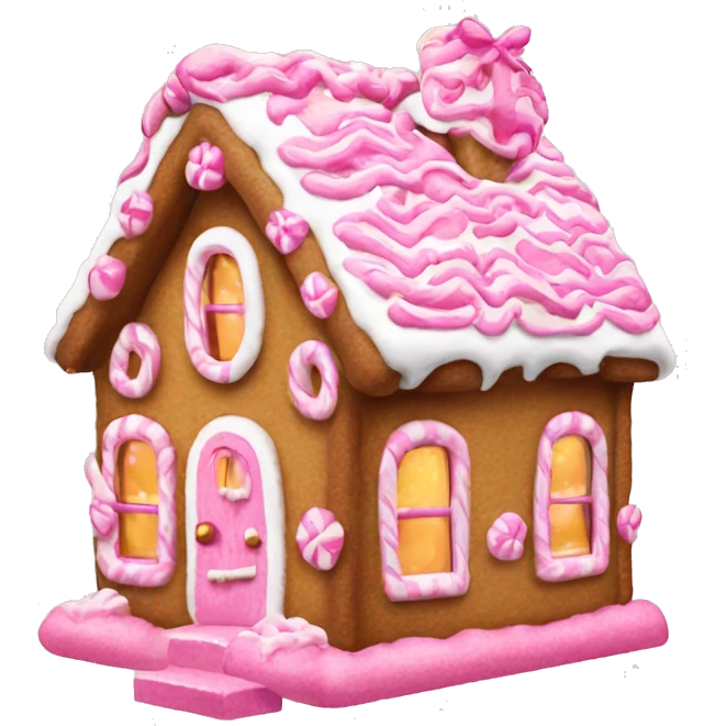 Pink and white ginger bread house with bows emoji
