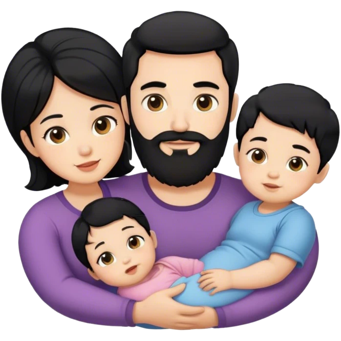 Family 4 person with black hair 1 eldest son 1 baby girl 1 father with beard 1 mother emoji