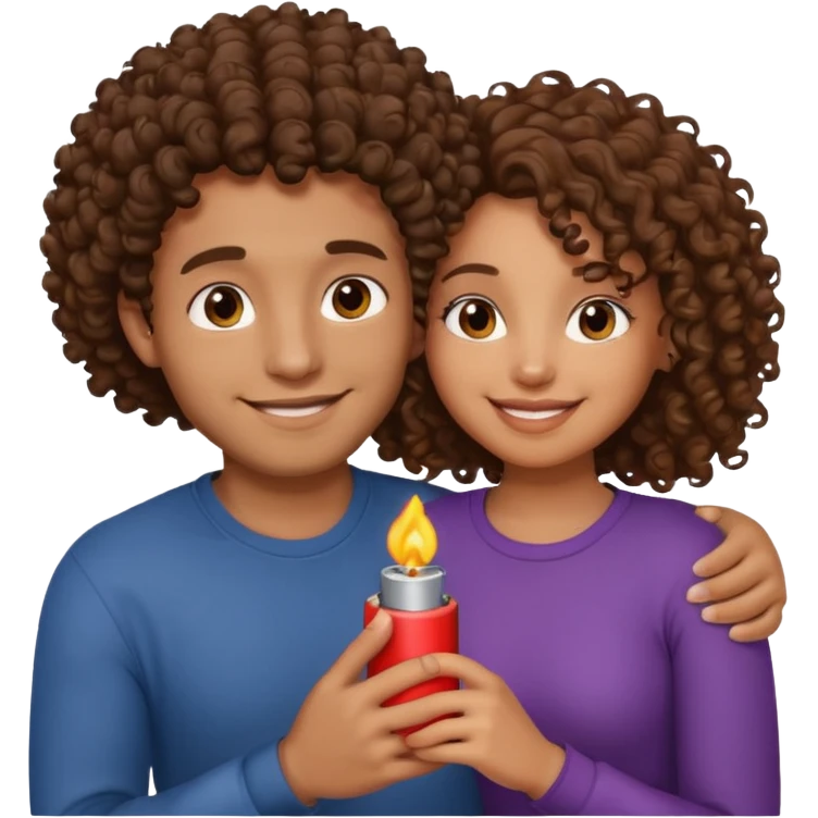 cuddling couple, male with lighter skin , brownskin girl with curly hair emoji