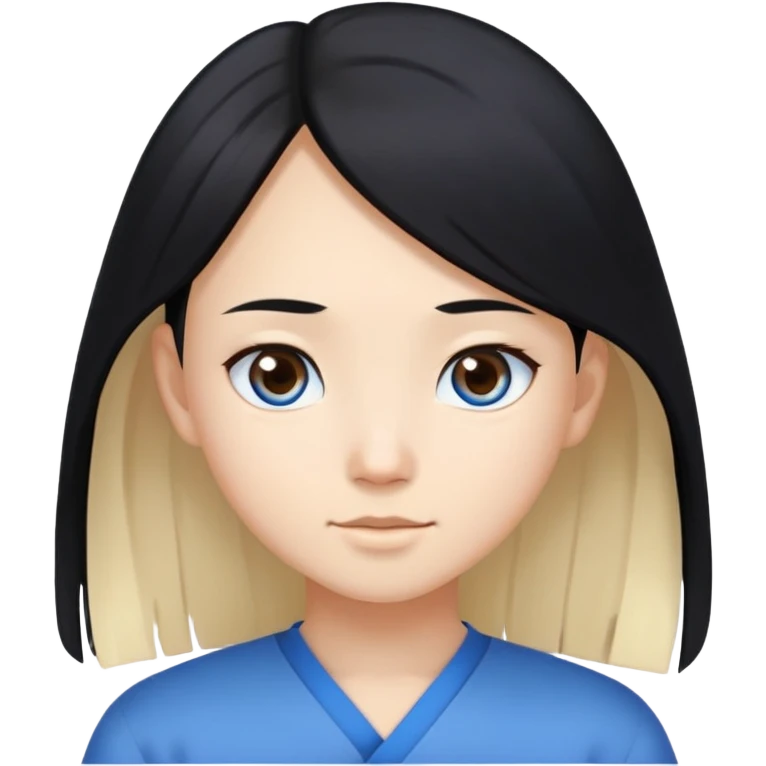 Asian girl with long black hair and brown eyes. White boy with short blonde hair and blue eyes.  emoji
