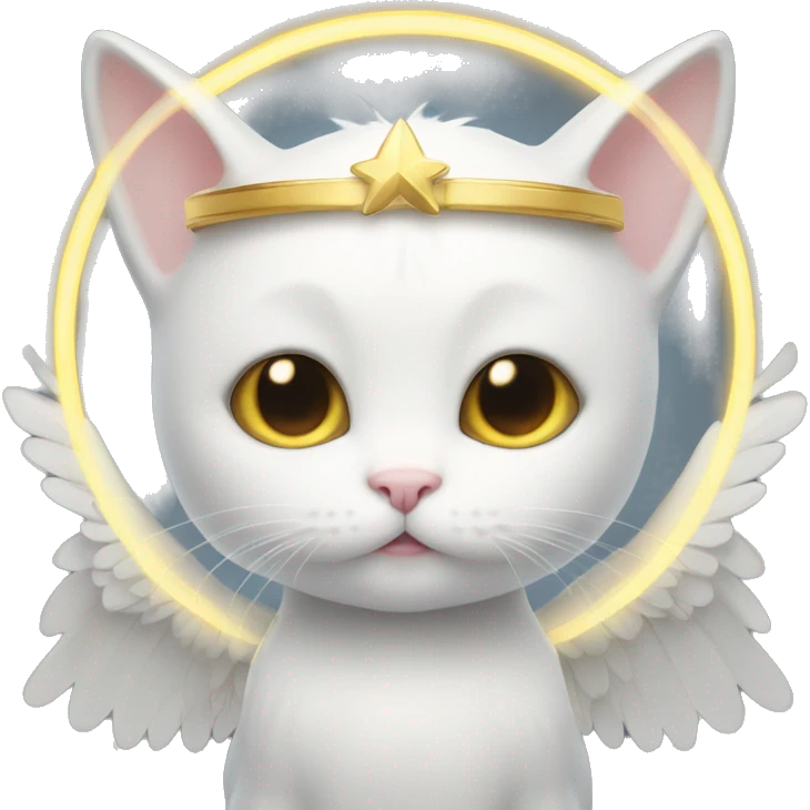 Little white cat with a halo and wings  emoji
