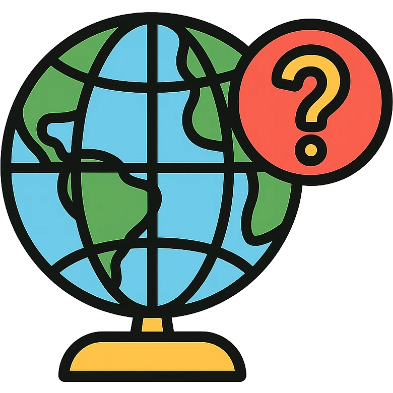 colorful icon of a globe with a question mark, playful style emoji