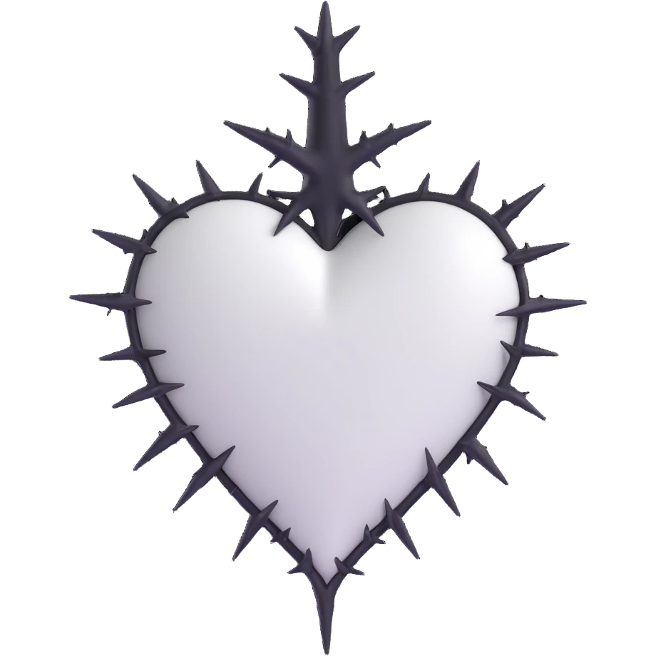 white goth heart with black thorns, dramatic emoji
