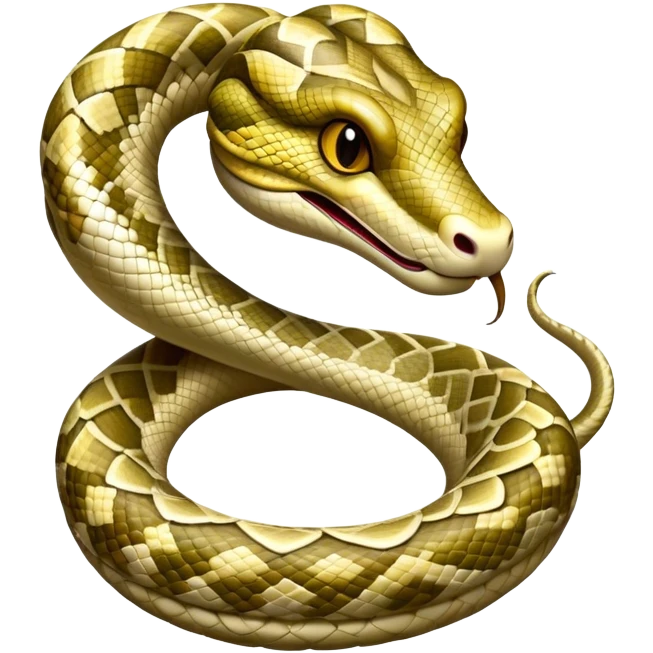 Cinematic Noble Python Portrait Emoji, Poised and regal, with a powerful, sinuous body adorned in intricate scale patterns and piercing, focused eyes, Simplified yet sharp and sophisticated features, highly detailed, glowing with a soft, earthy glow, high shine, intelligent and formidable, stylized with an air of primal elegance, focused and commanding, soft glowing outline, capturing the essence of a watchful and confident serpent that appears ready to coil out of the screen with effortless authority! emoji