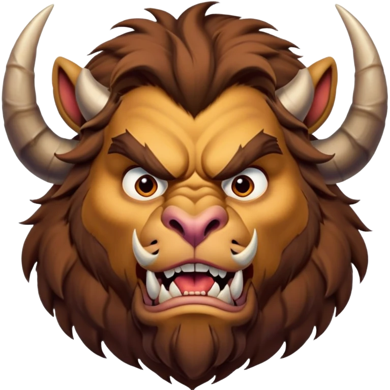 Beast from Beauty and the Beast with human mouth but angry expression, furrowed brow, still with horns and fur emoji