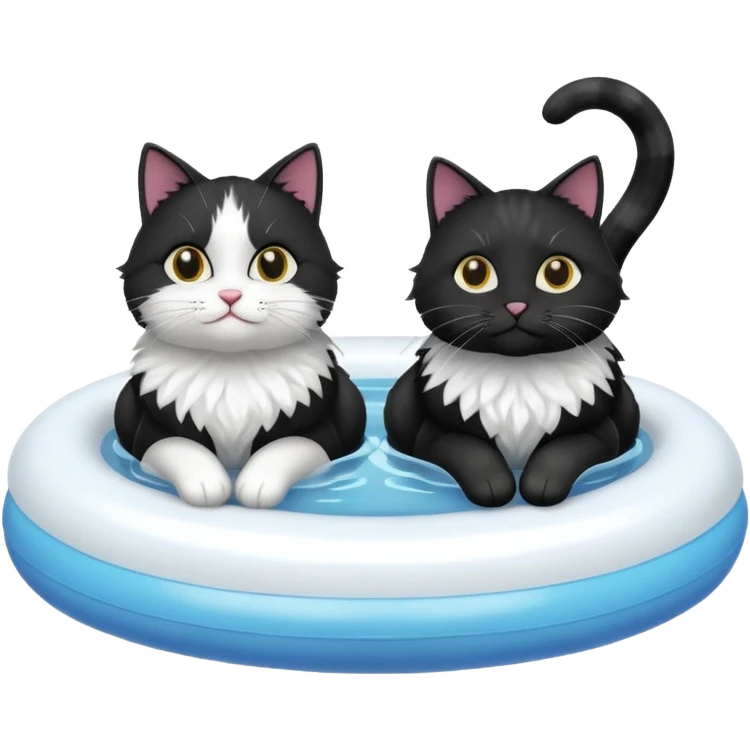 Two Black and white cats on a float in water  emoji