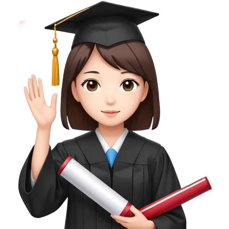 Japanese high school girl in graduation ceremony with diploma and sakura petals emoji