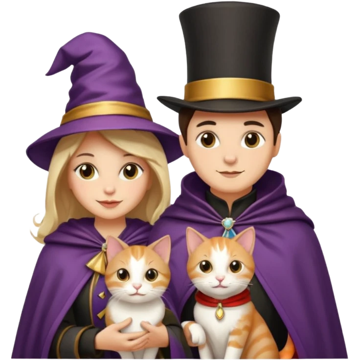 magician couple and their pet cat emoji