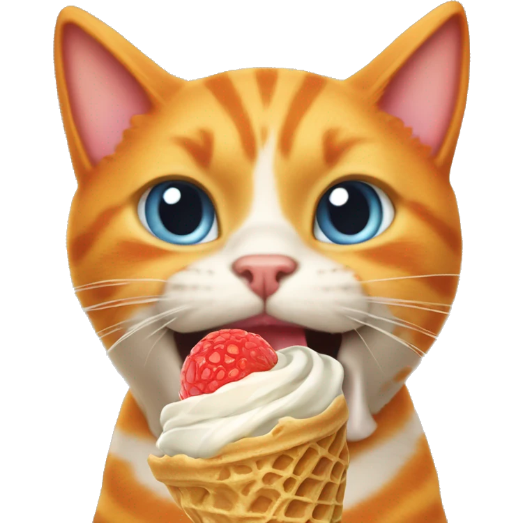 Orange cat licking ice cream on a waffle cone  emoji