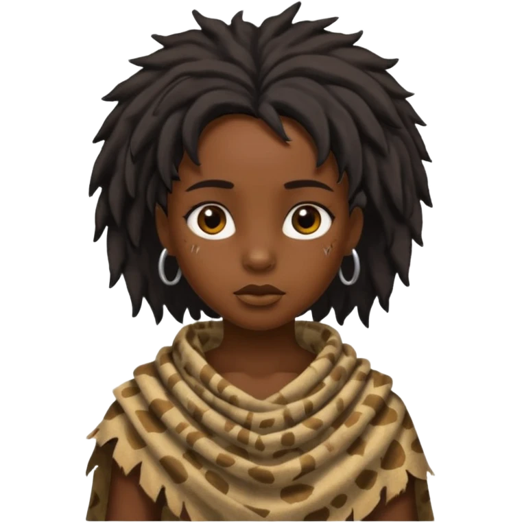 ancient black girl, tattered animal cloth emoji