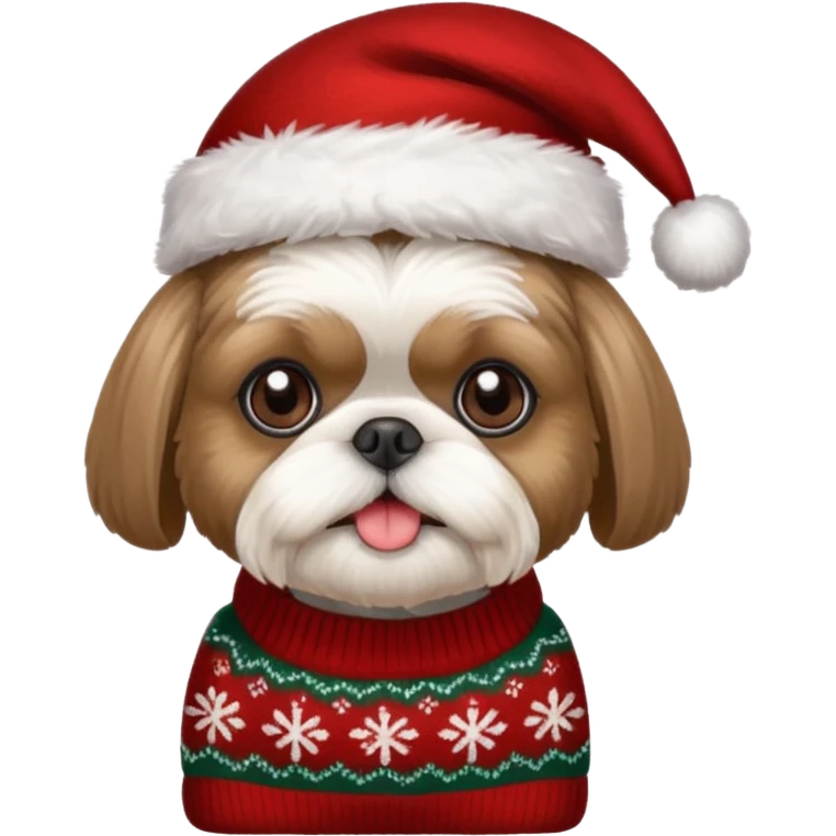 Small all OVER dark grey faced shih tzu christmas sweater hat emoji