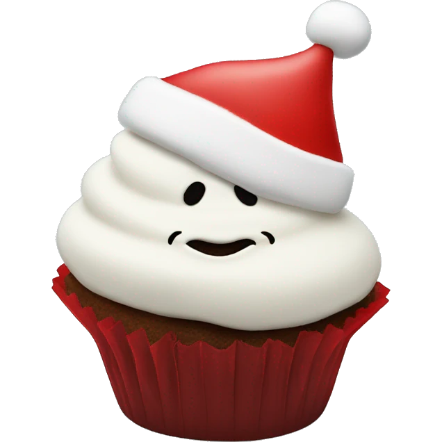 Santa hat cupcake with red and white frosting emoji
