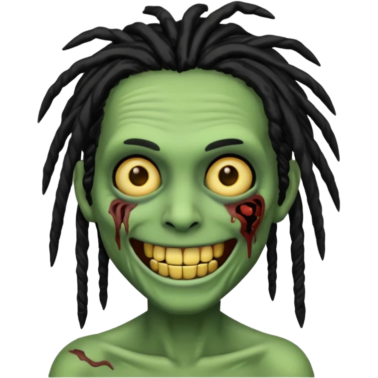 Make a image of a zombie with dreads make it like a emoticon not as scary make dreads black  emoji