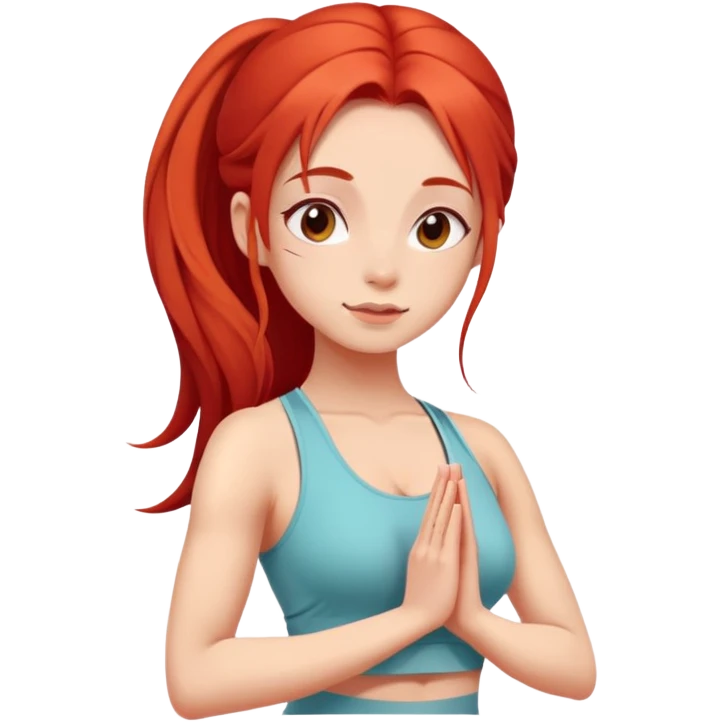 Cute girl with red long hair in yoga  emoji