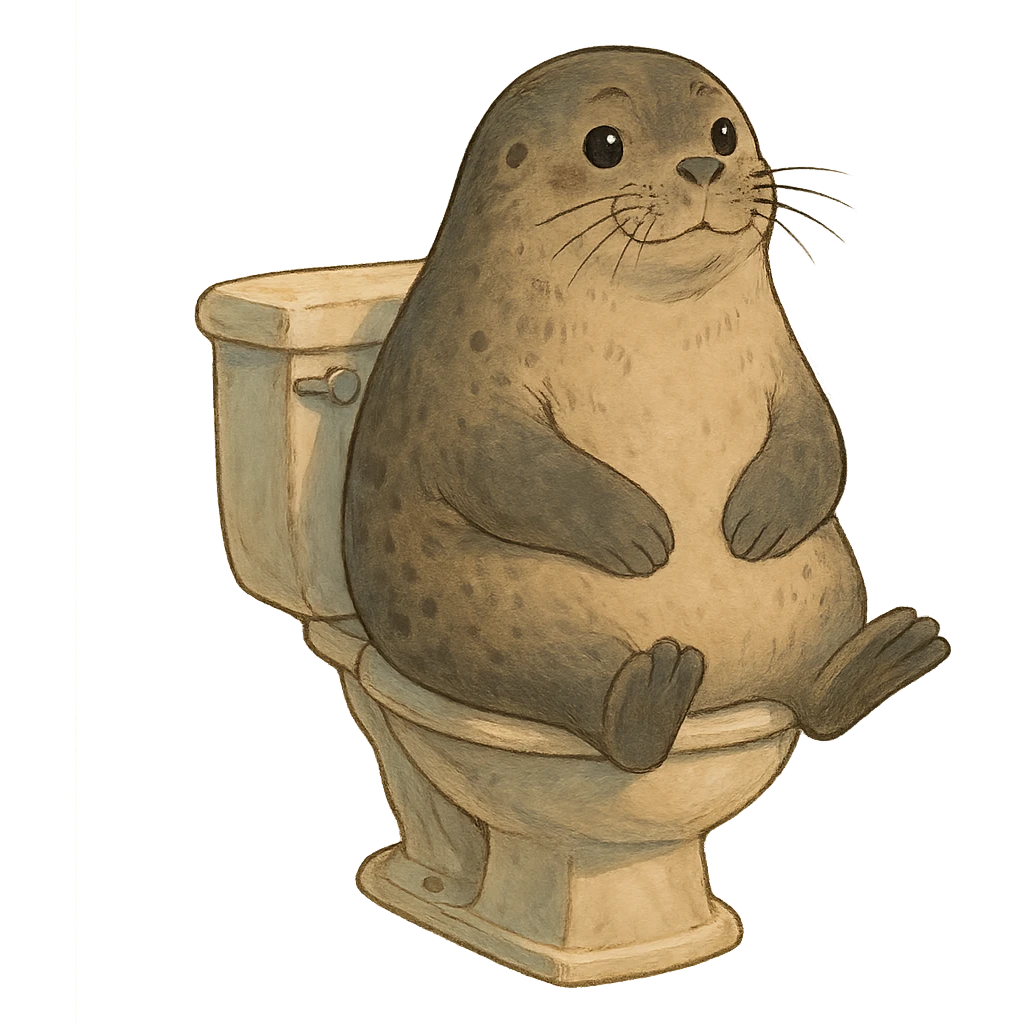 seal sitting on a toilet in ghibli style emoji