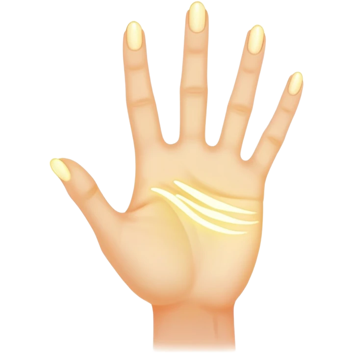  -- ethereal glowing hand palm lines-- 5 fingers reading palm 
 emoji