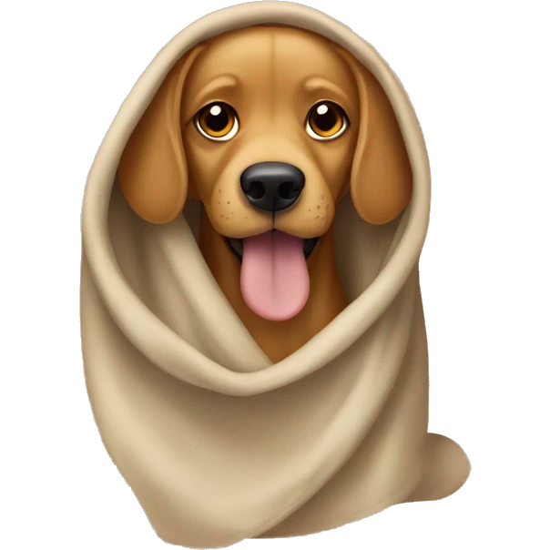 Light brown dog with hanging ears in a blanket  emoji