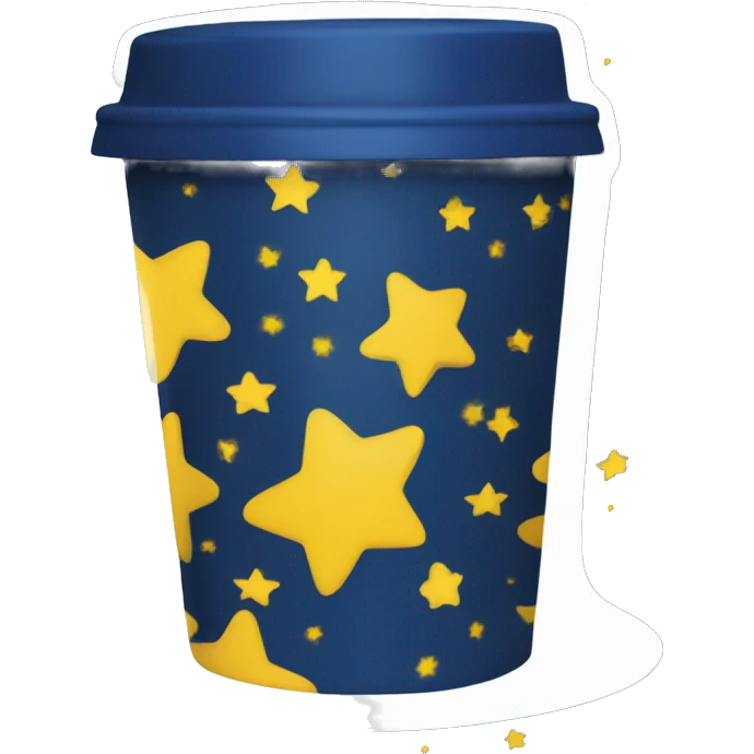 Dark blue Coffee cup with yellow stars and looks printed on it   emoji