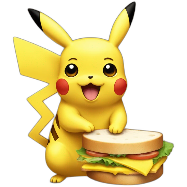 Pikachu qui mange un sandwich avec la tê emoji