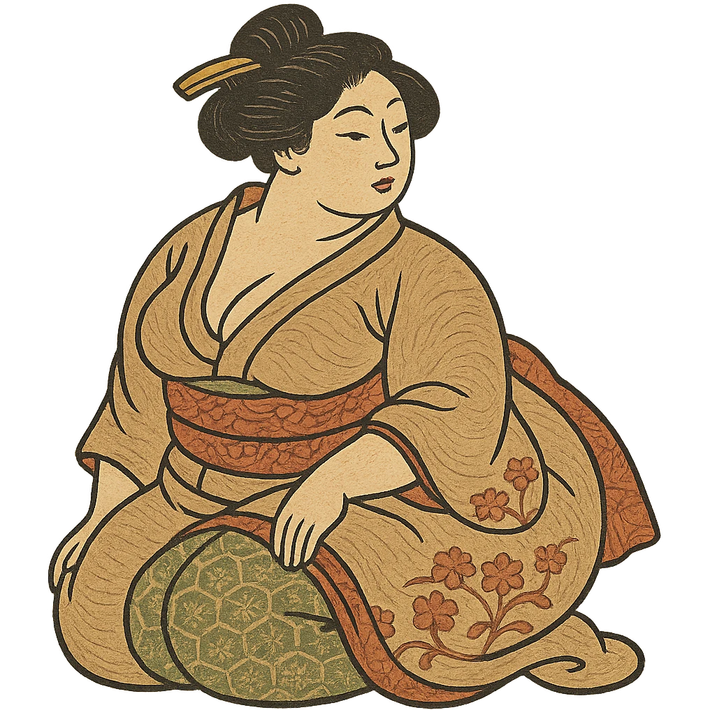 ukiyo-e inspired illustration of a curvy woman, traditional Japanese art style emoji