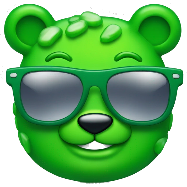 a bunch of green gummi bears with sunglasses emoji