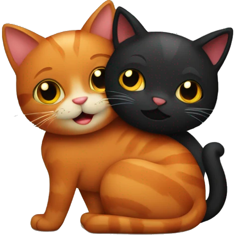 red cat and black cat hugging emoji