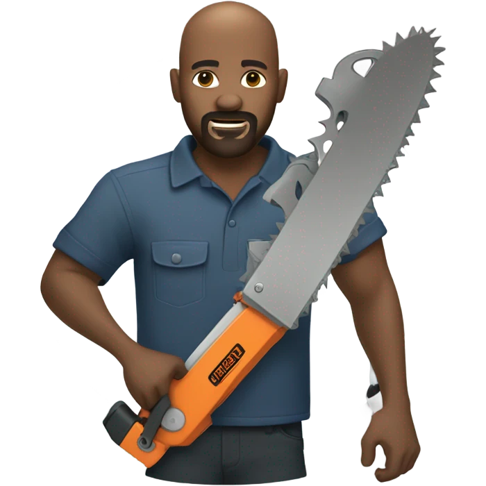 Bald black man with goatee using a chainsaw  emoji